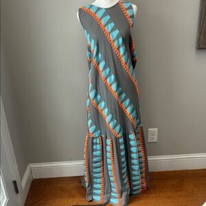 Gray and Blue Patterned Maxi Dress